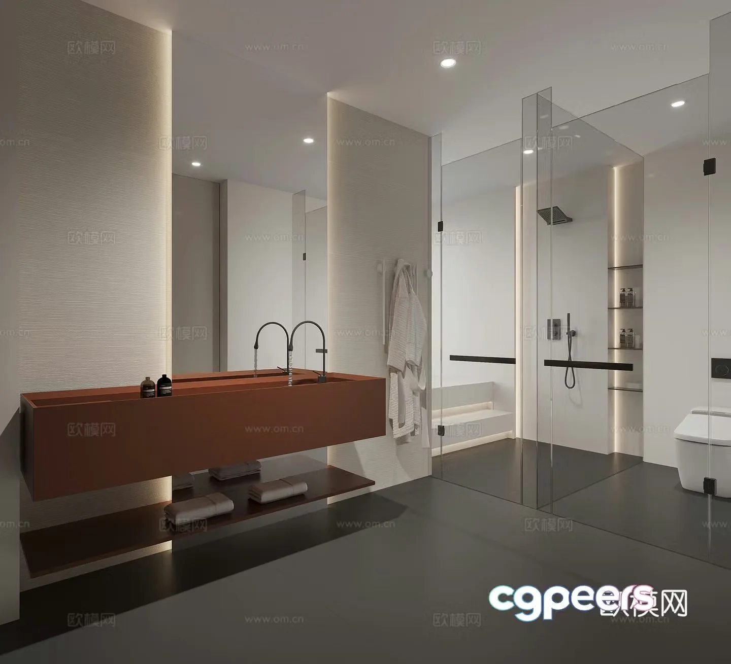 Modern minimalist bathroom dry and wet bathroom 3D model