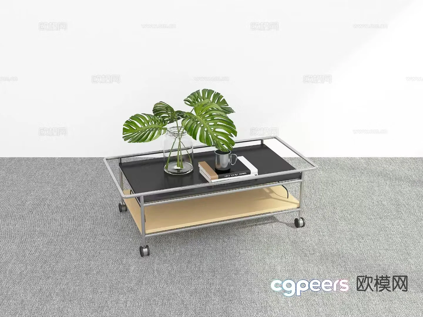 Square coffee table mobile coffee table 3d model