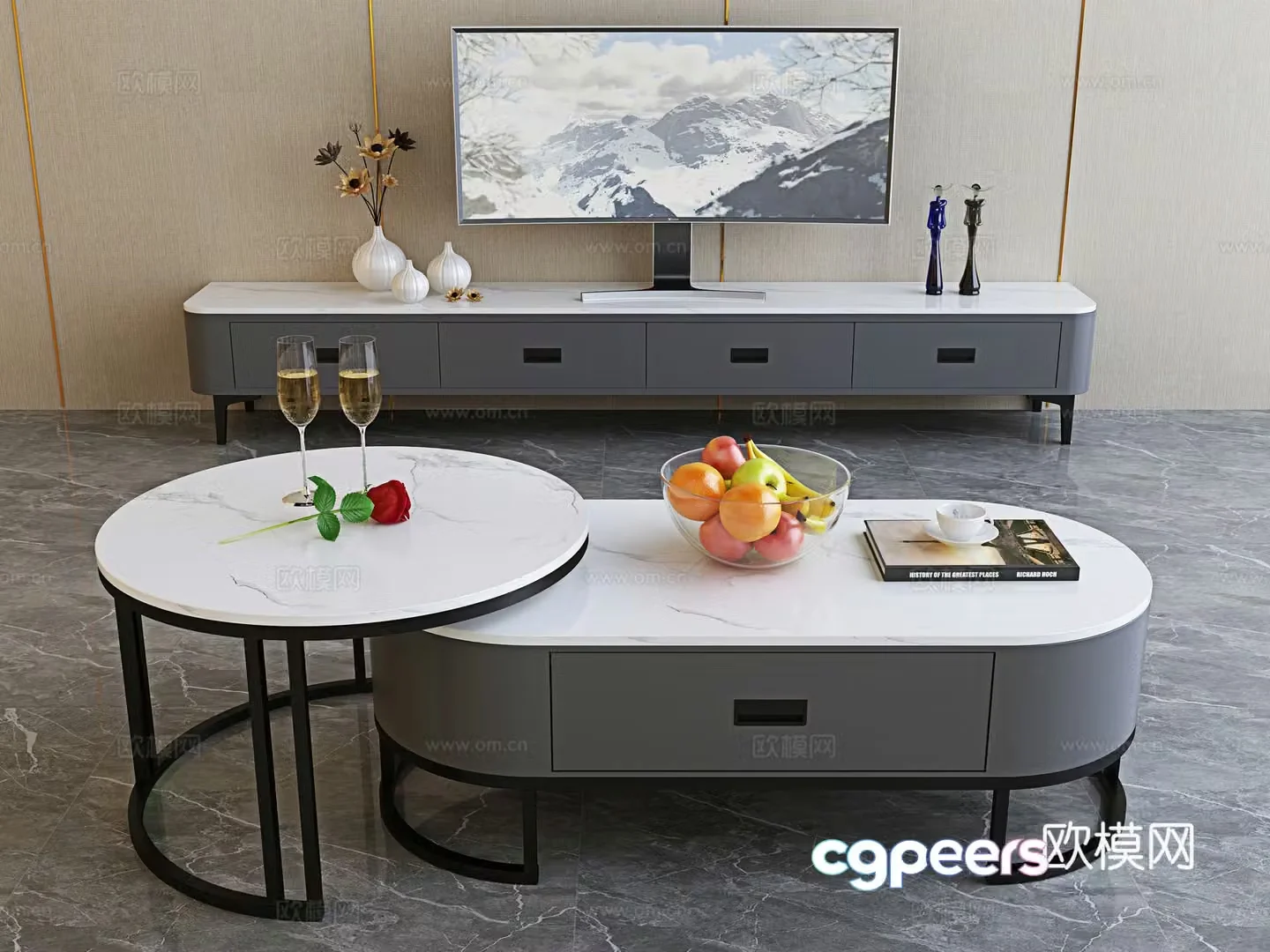 Modern round coffee table finished TV cabinet 3d model