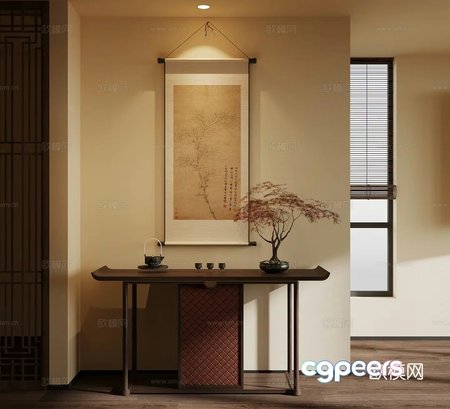 New Chinese style entrance hall end view platform decorative painting 3D model