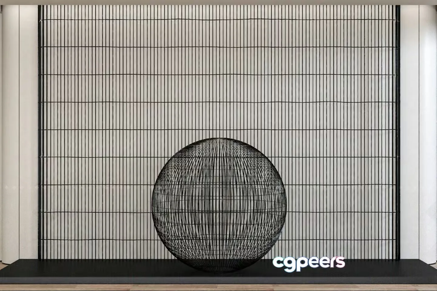 A Large Black Wire Ball Sculpture 3D Model – 10062 – VRAY Render