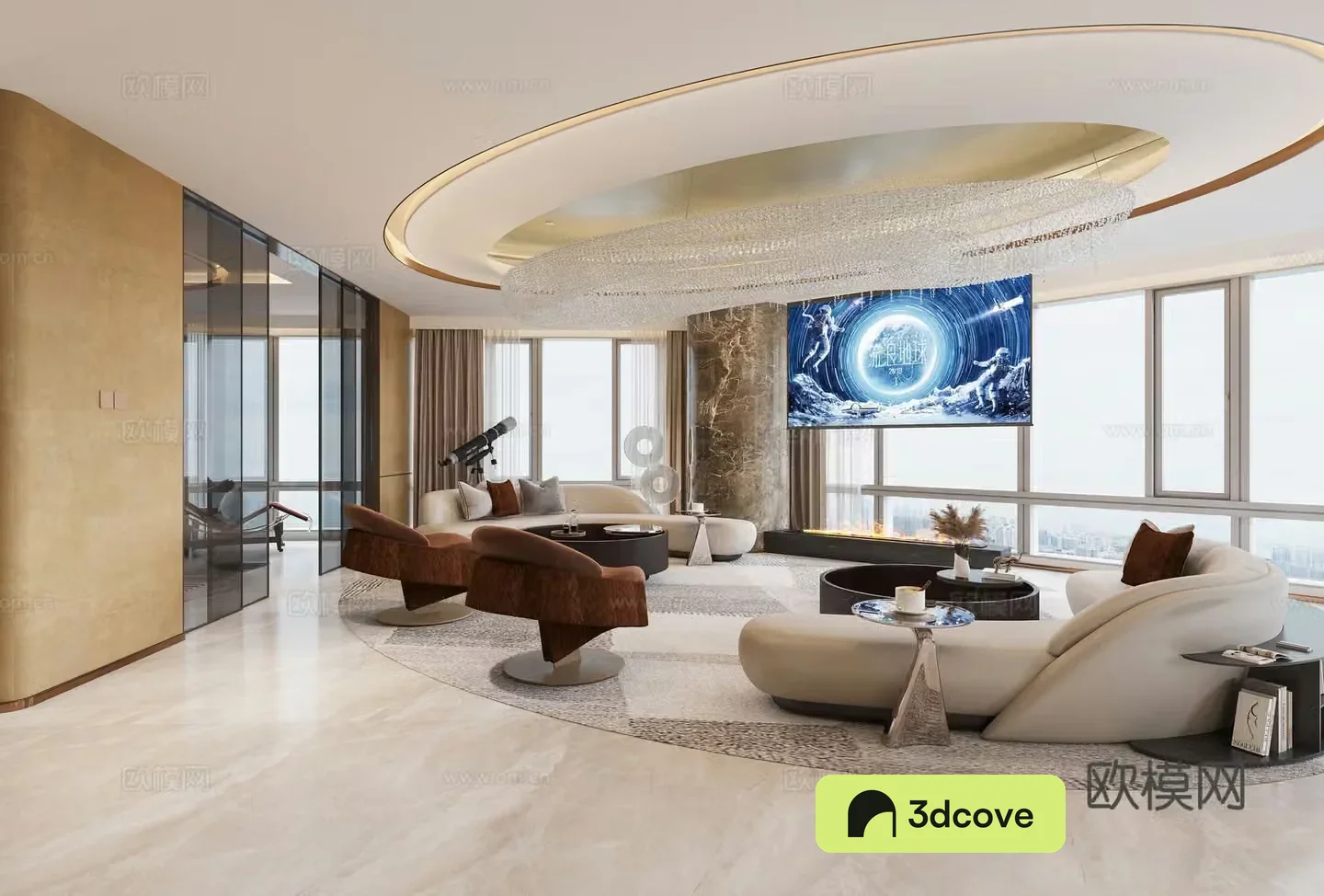 Modern light luxury living and dining room