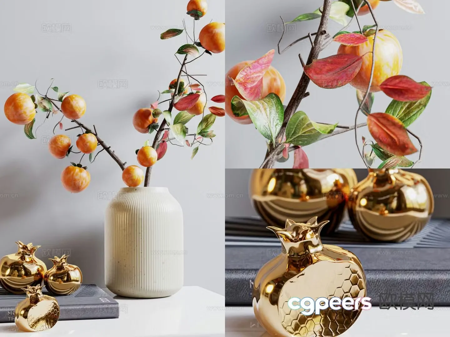 wabi-sabi vase persimmon vase floral 3d model