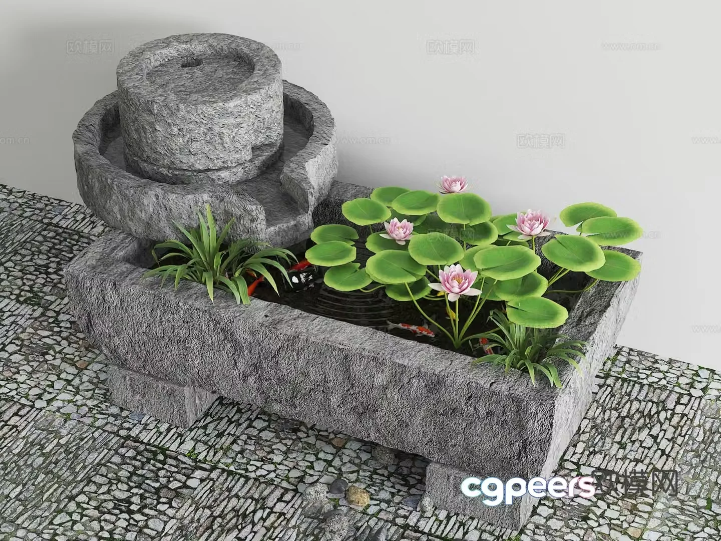 New Chinese style koi pond lotus pond 3d model