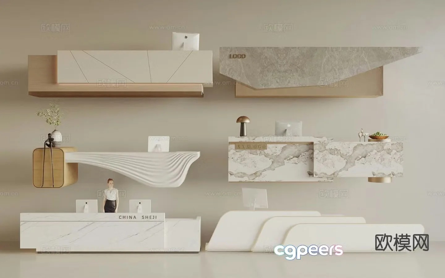 Modern front desk reception desk marble service desk 3d model