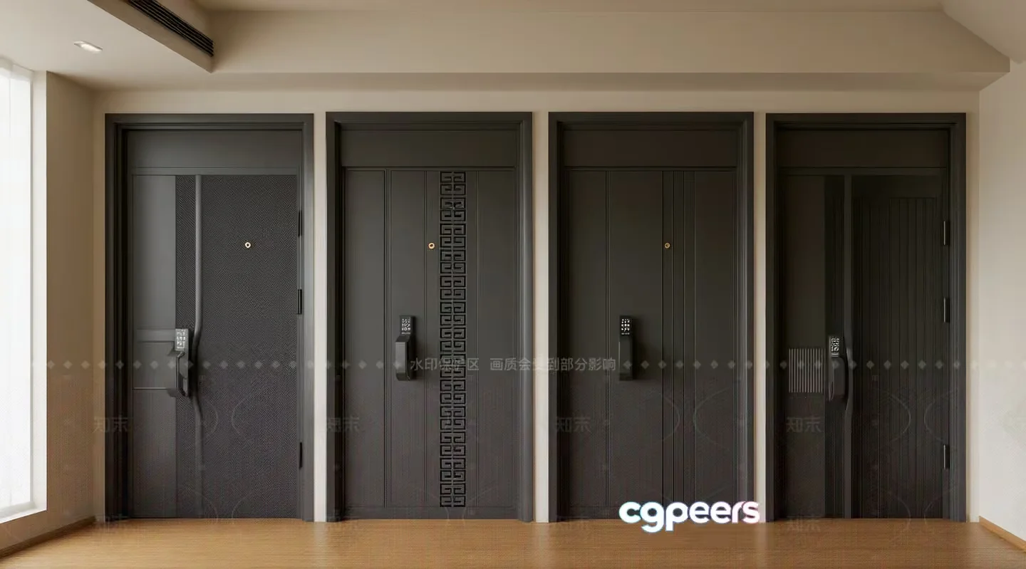 A Row Of Black Doors 3D Model – 2009 – VRAY Render
