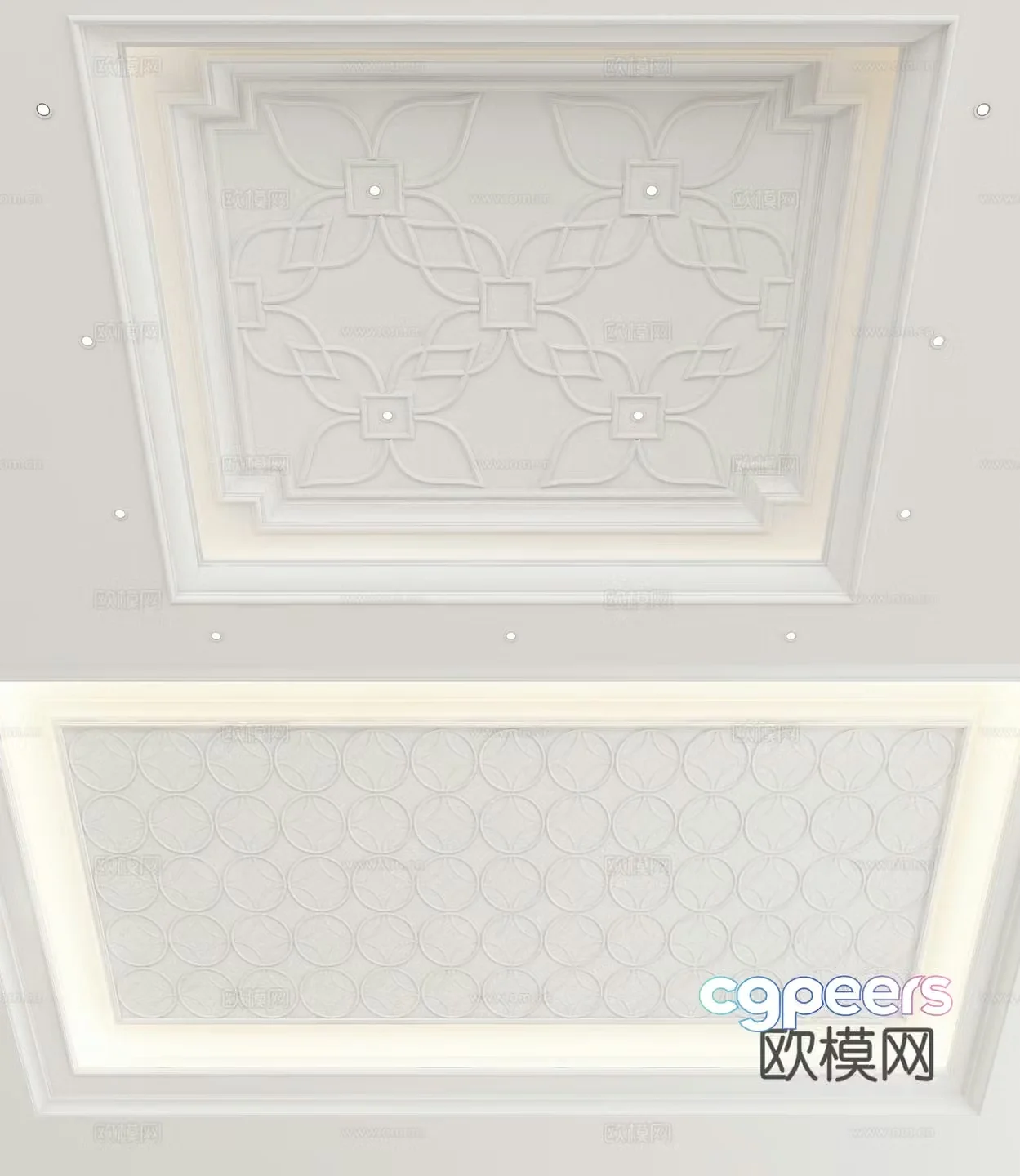 European style ceiling flat carved geometric pattern suspended ceiling 3d model