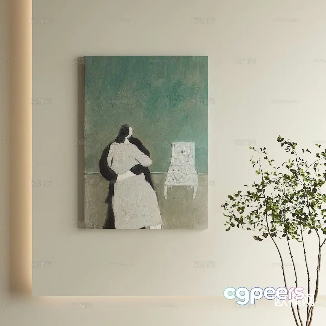 Modern figure painting oil painting decorative painting 3d model