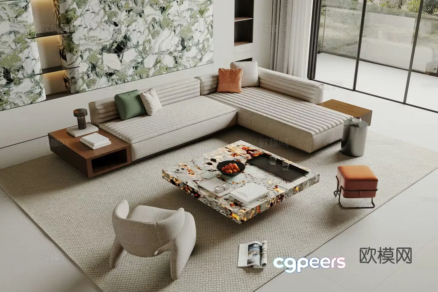 Modern sofa coffee table combination multi-person sofa coffee table leisure chair 3d model