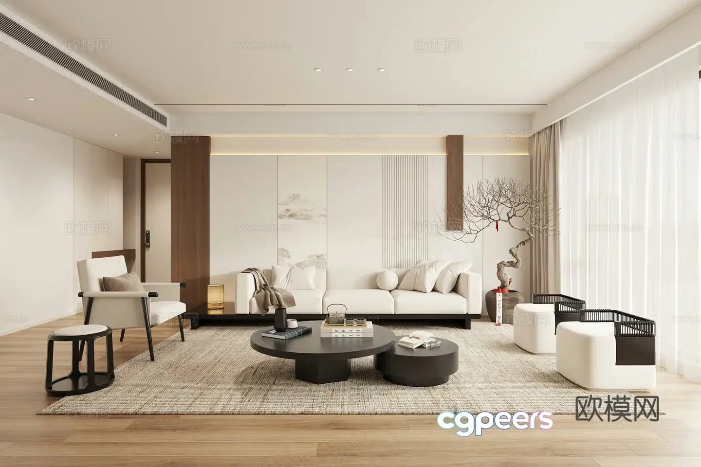 New Chinese style Zen living room combination sofa leisure chair 3D model
