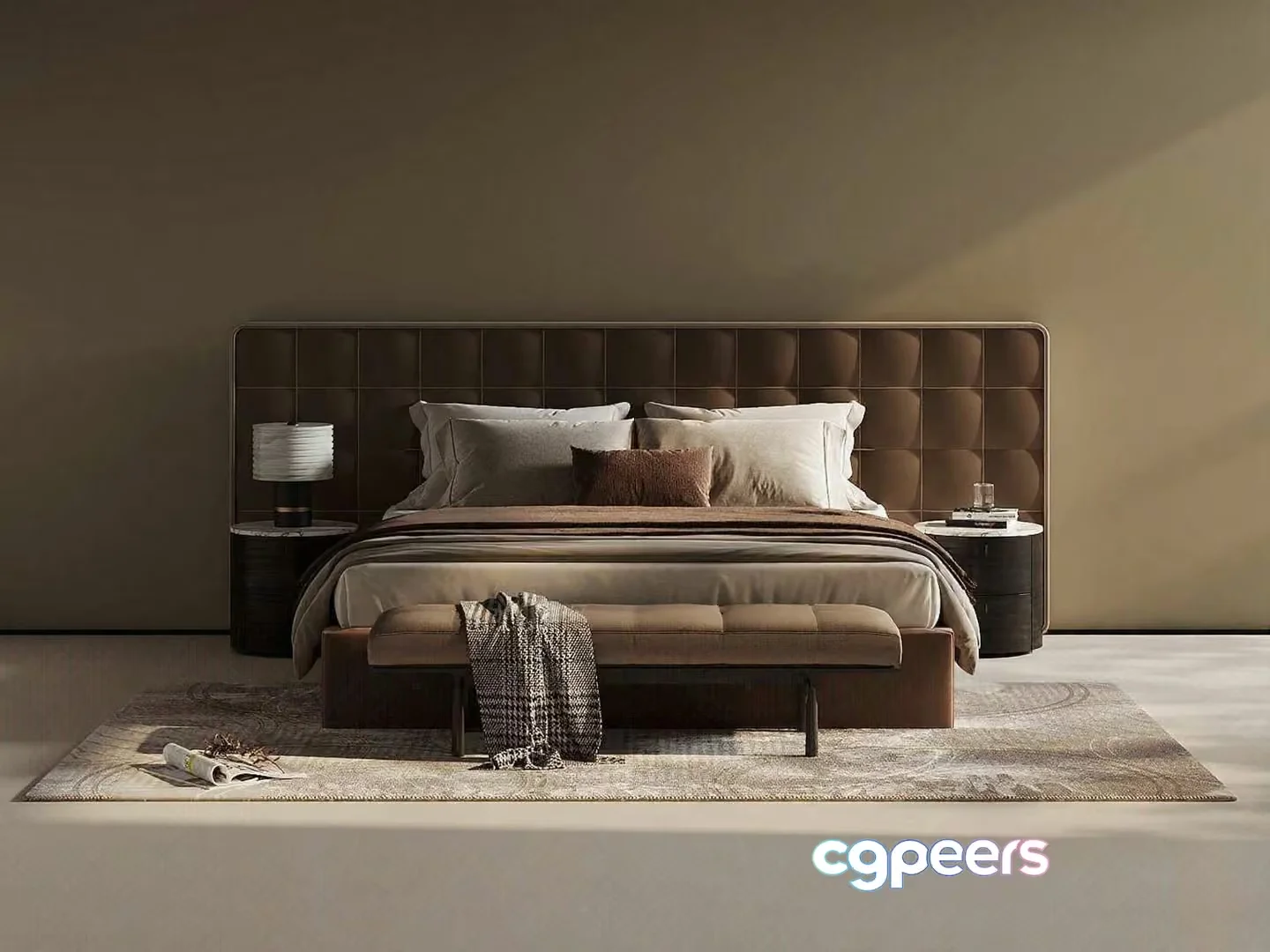 Modern Brown Bed 3D Model – 18169 – VRAY Render