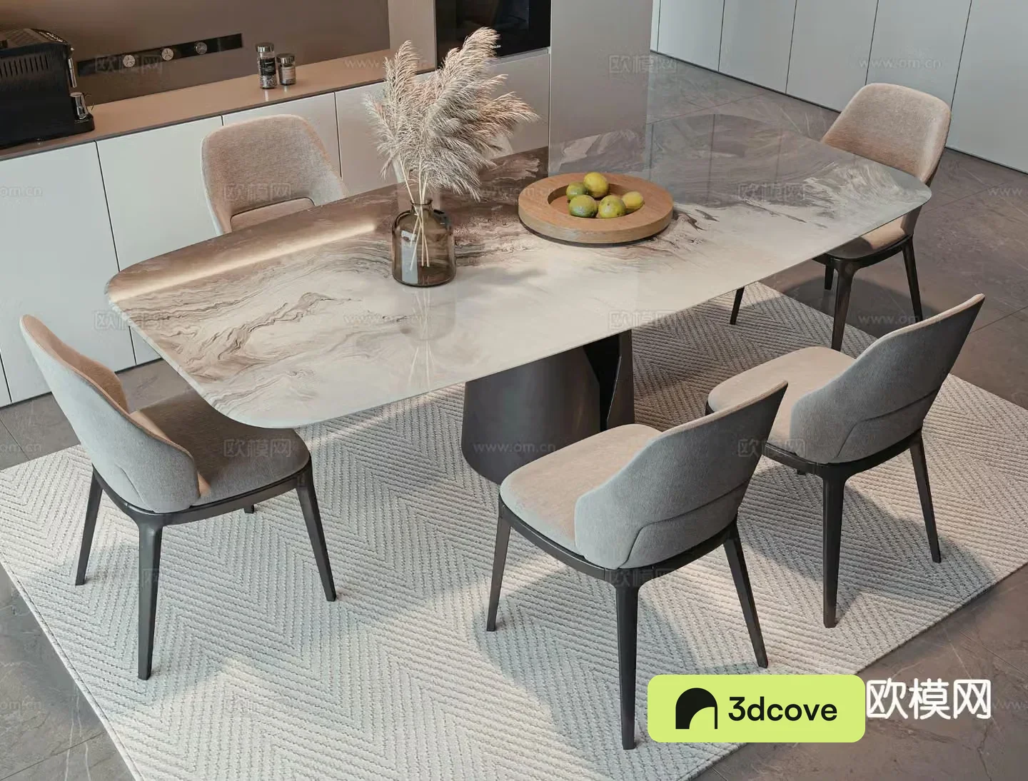 Modern dining table and chairs 3d model