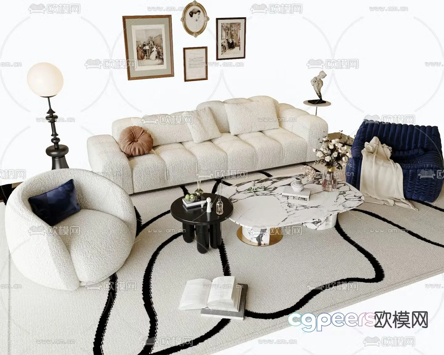 French sectional sofa 3d model