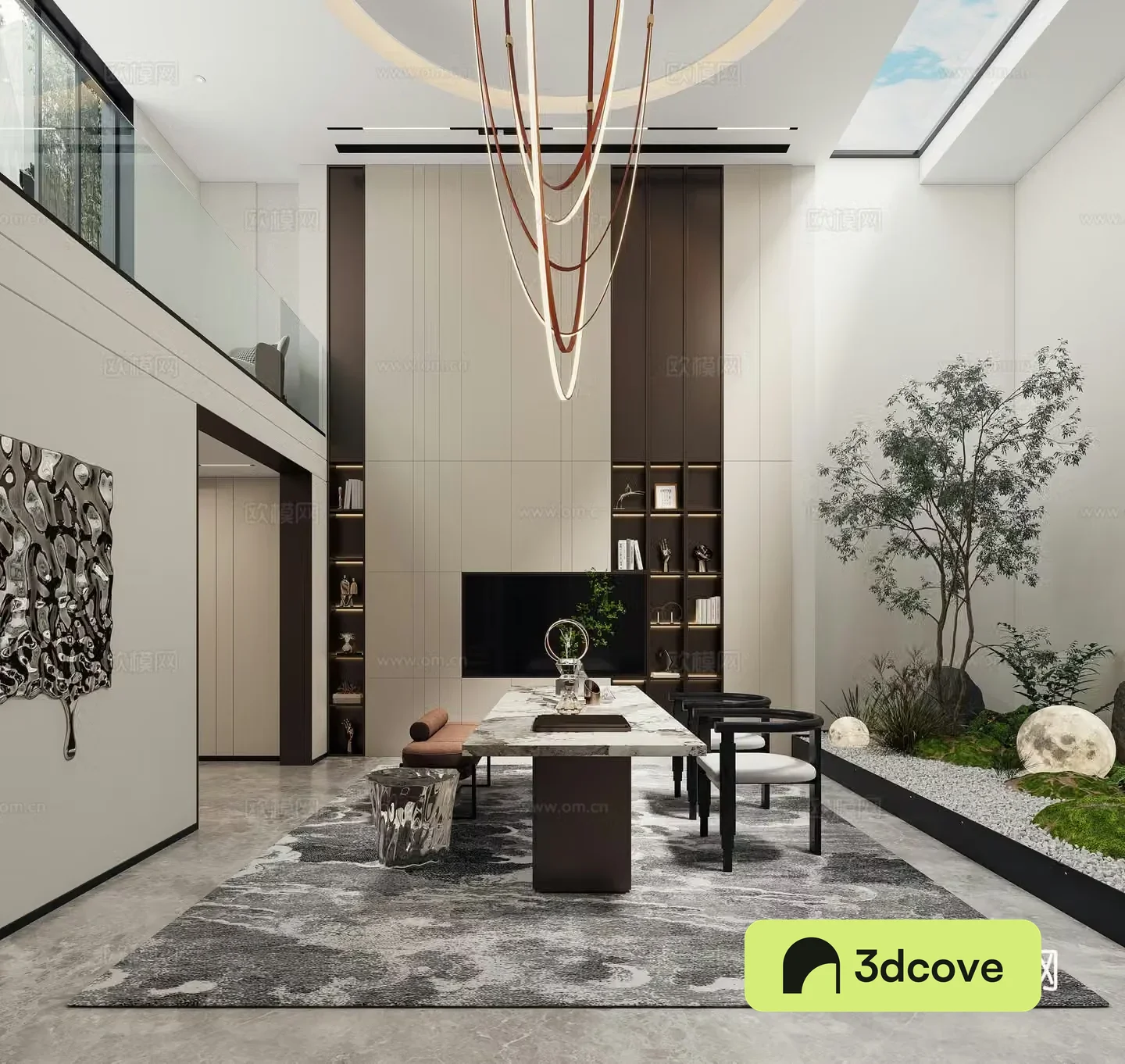Modern minimalist living room empty villa living room high villa tea room villa basement villa landscape metal cabinet