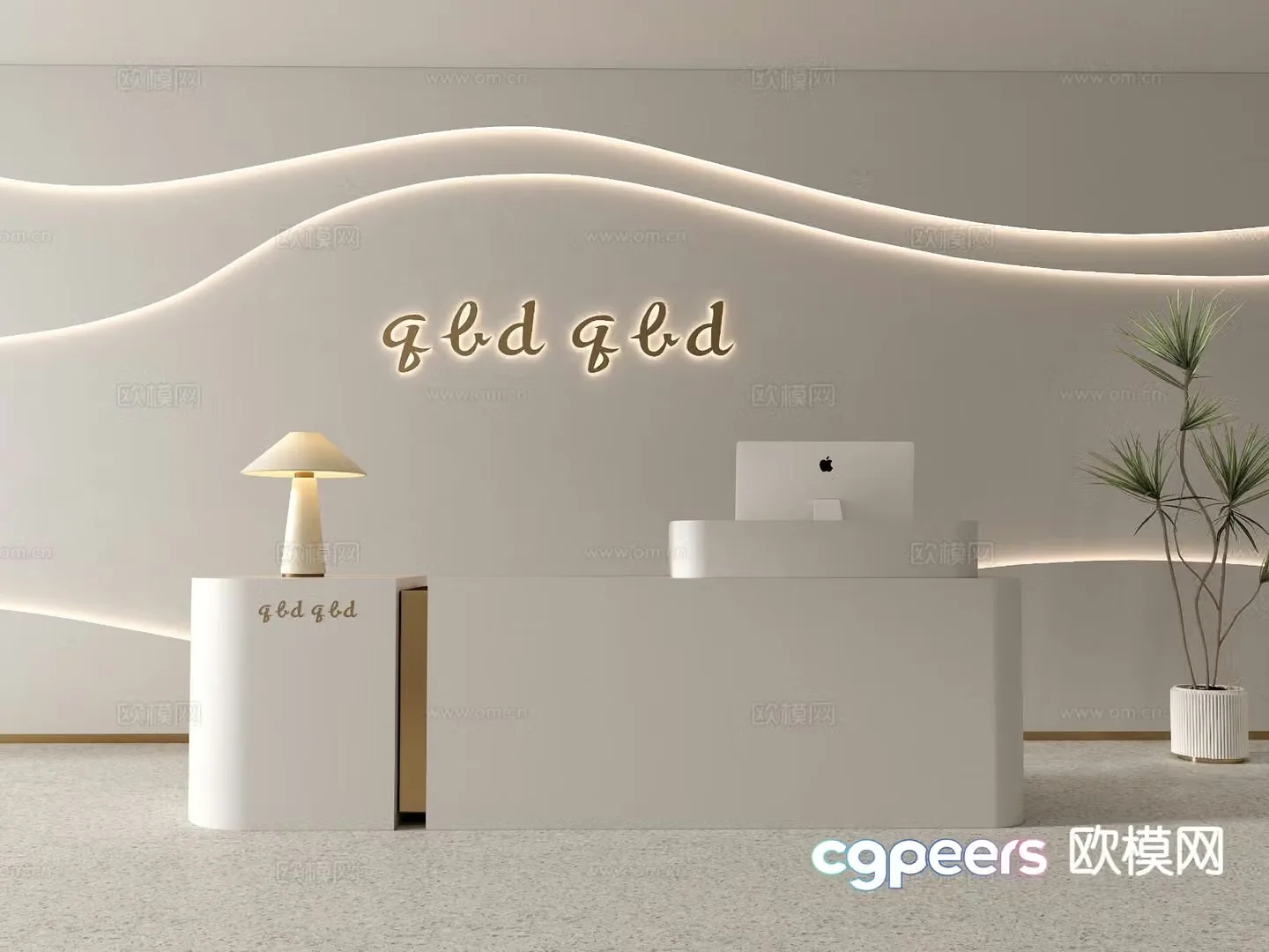 Modern minimalist front desk reception desk cashier 3d model