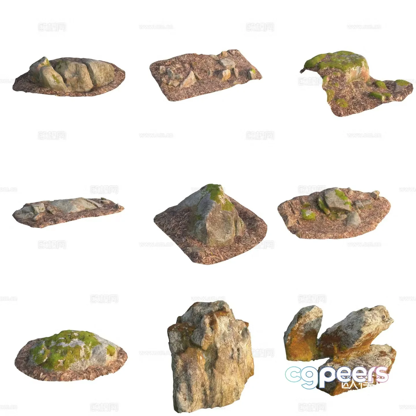 Moss Stone Boulder Rock 3D Model