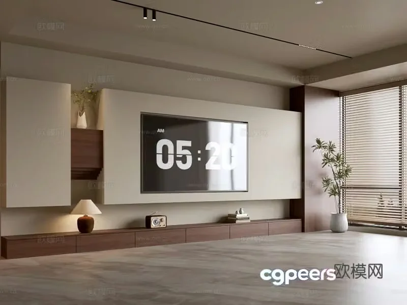 Wasabi Middle Style TV Cabinet TV Background Wall Overall Cabinet TV Background Wall Medal Style 3D Model