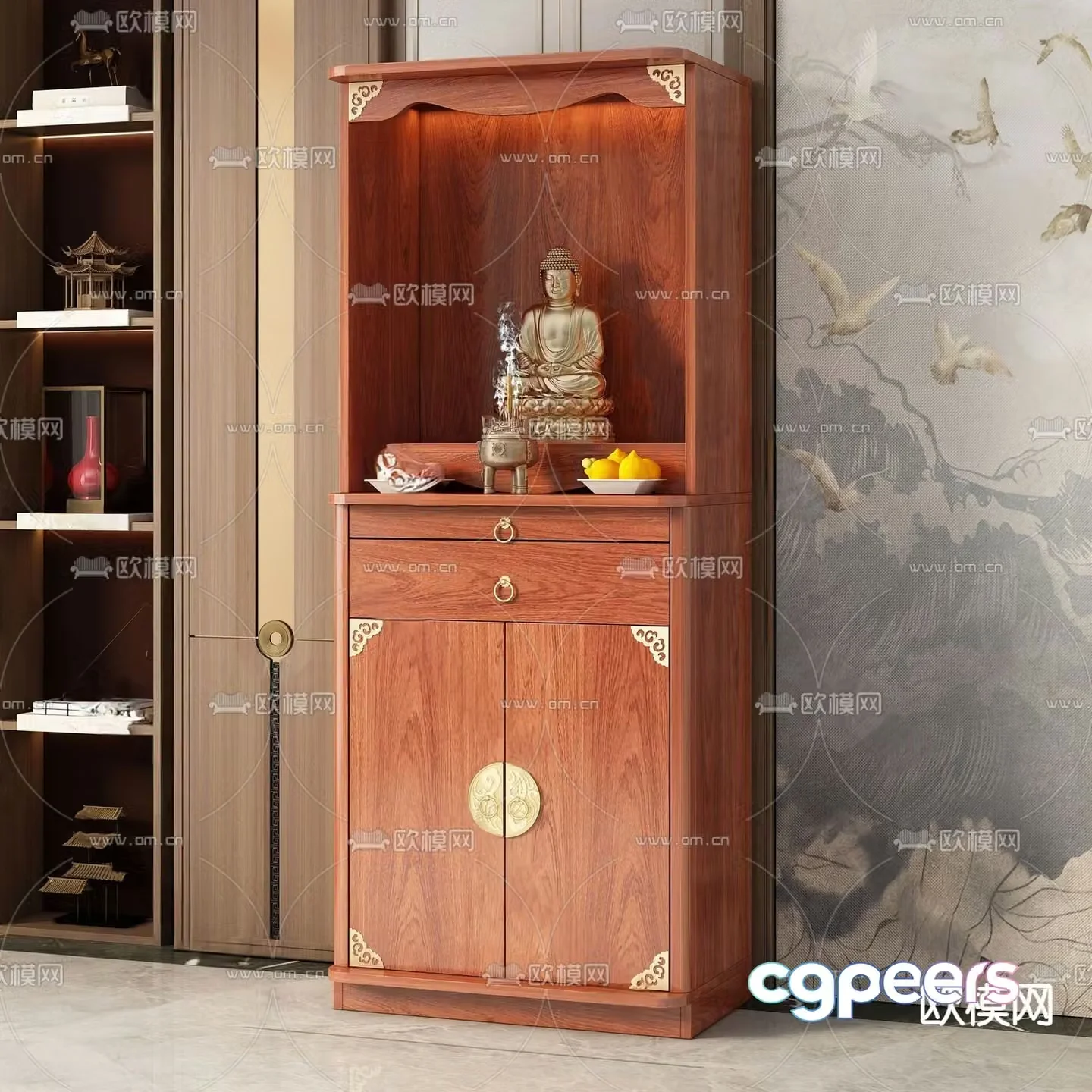 New Chinese style Buddhist niche Shentai Cabinet 3D model of altar