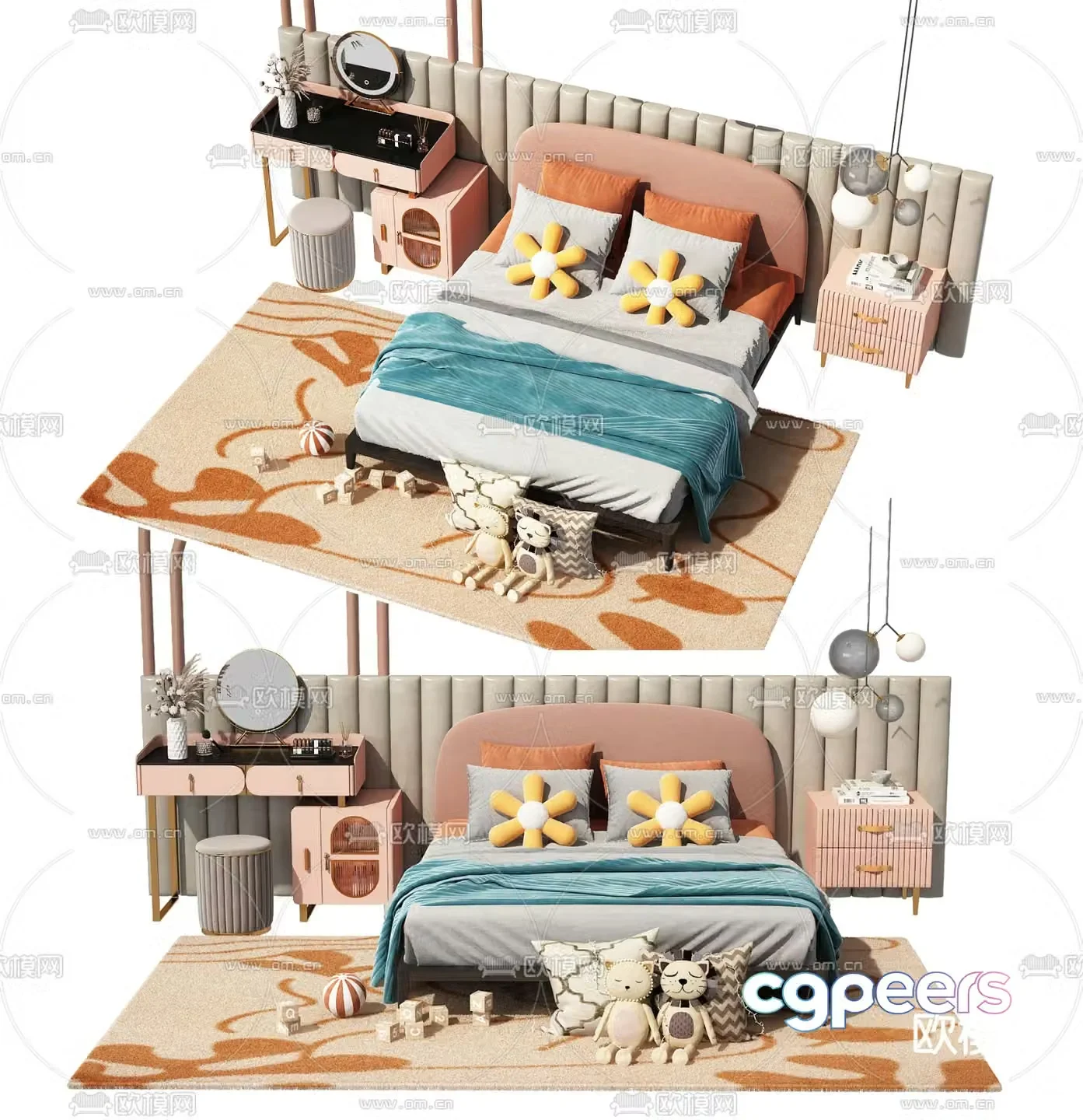 Modern children’s bed dresser combination 3d model