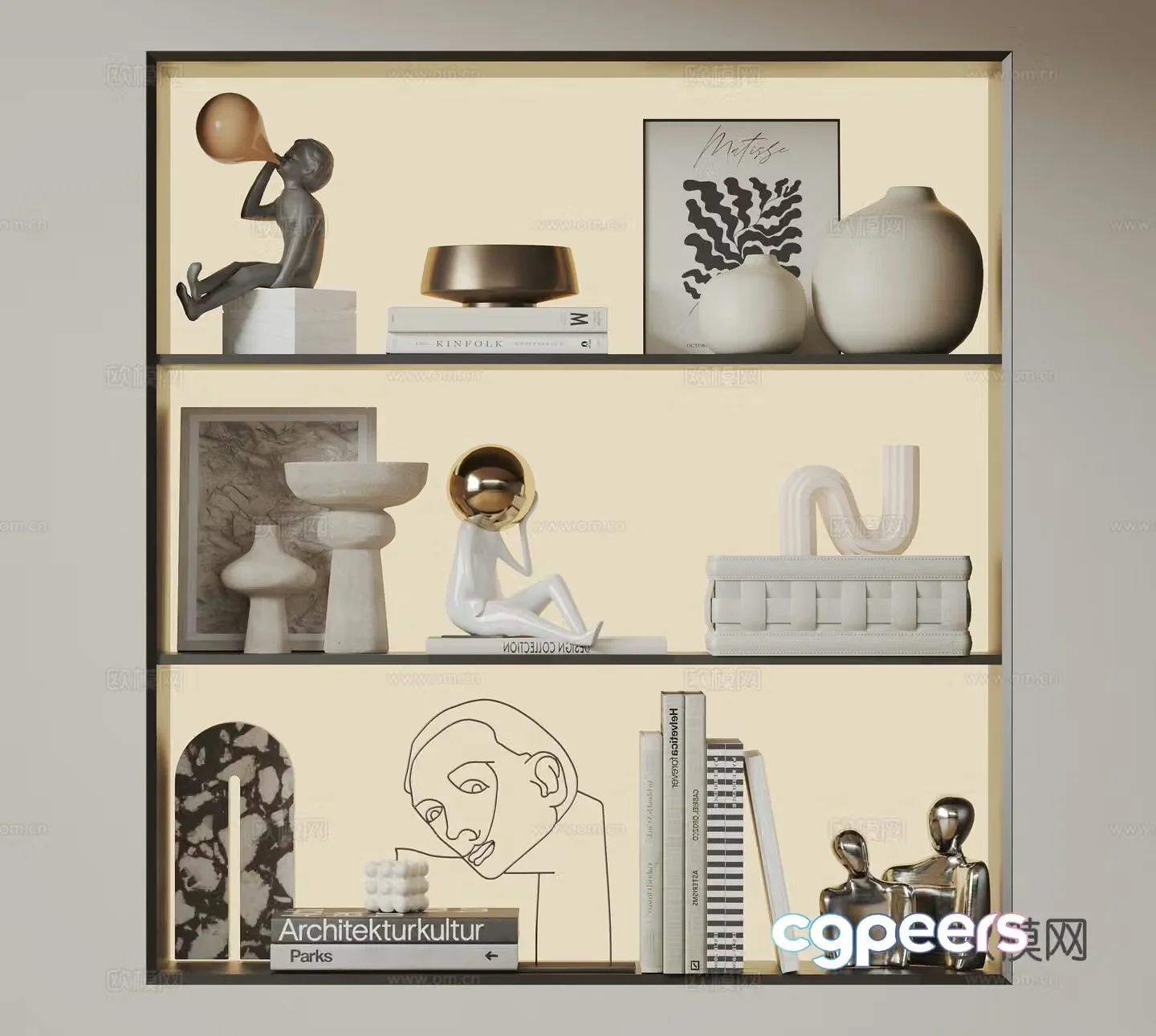 Modern ornament combination Minimalist ornament sculpture Books and books Vase ceramic 3d model