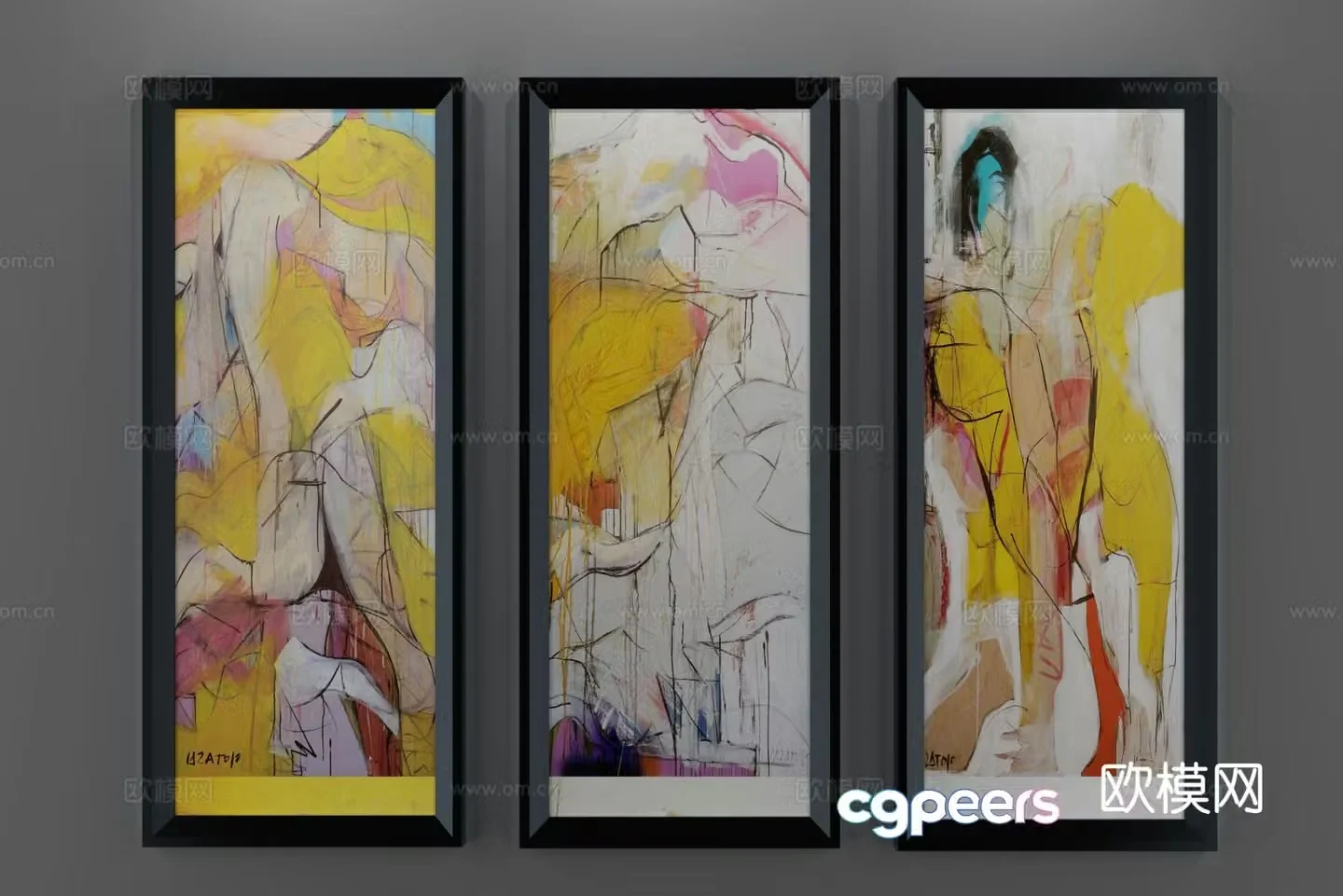 Modern texture painting decorative painting 3d model