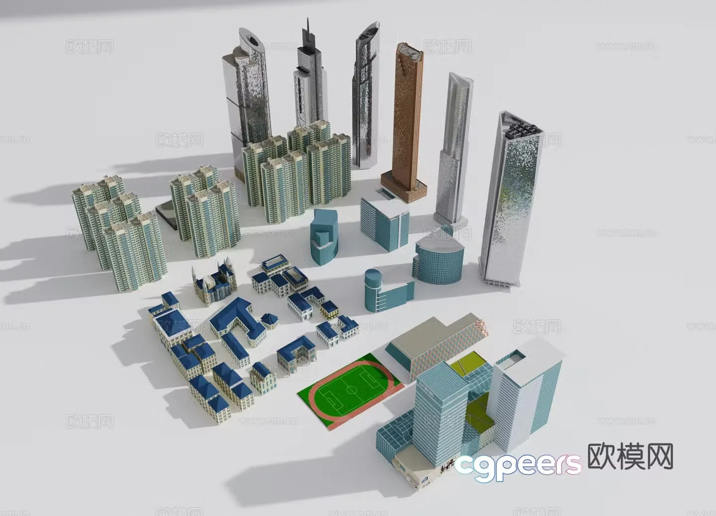 Modern high-rise buildings multi-story residential community buildings bird’s eye view of tall buildings urban building 3D model