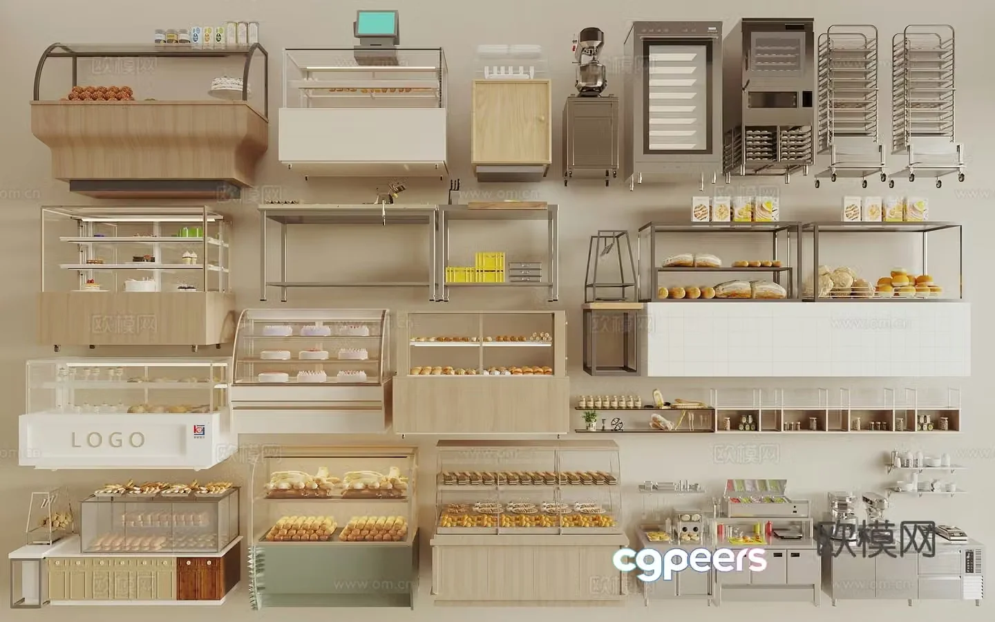 Modern bakery cabinet display rack container 3d model