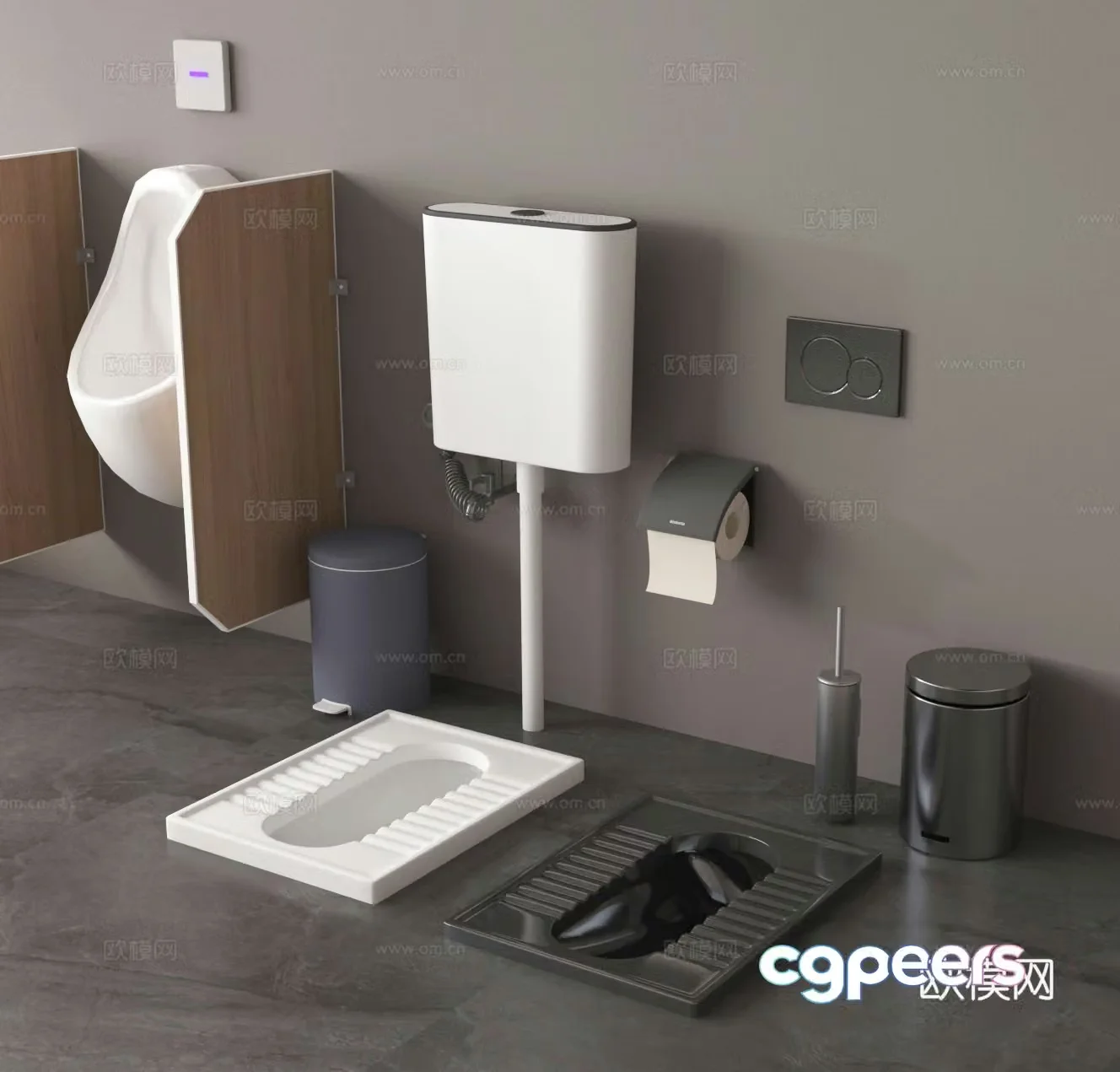 Squat toilet squat toilet urination urination trash can paper holder 3D model