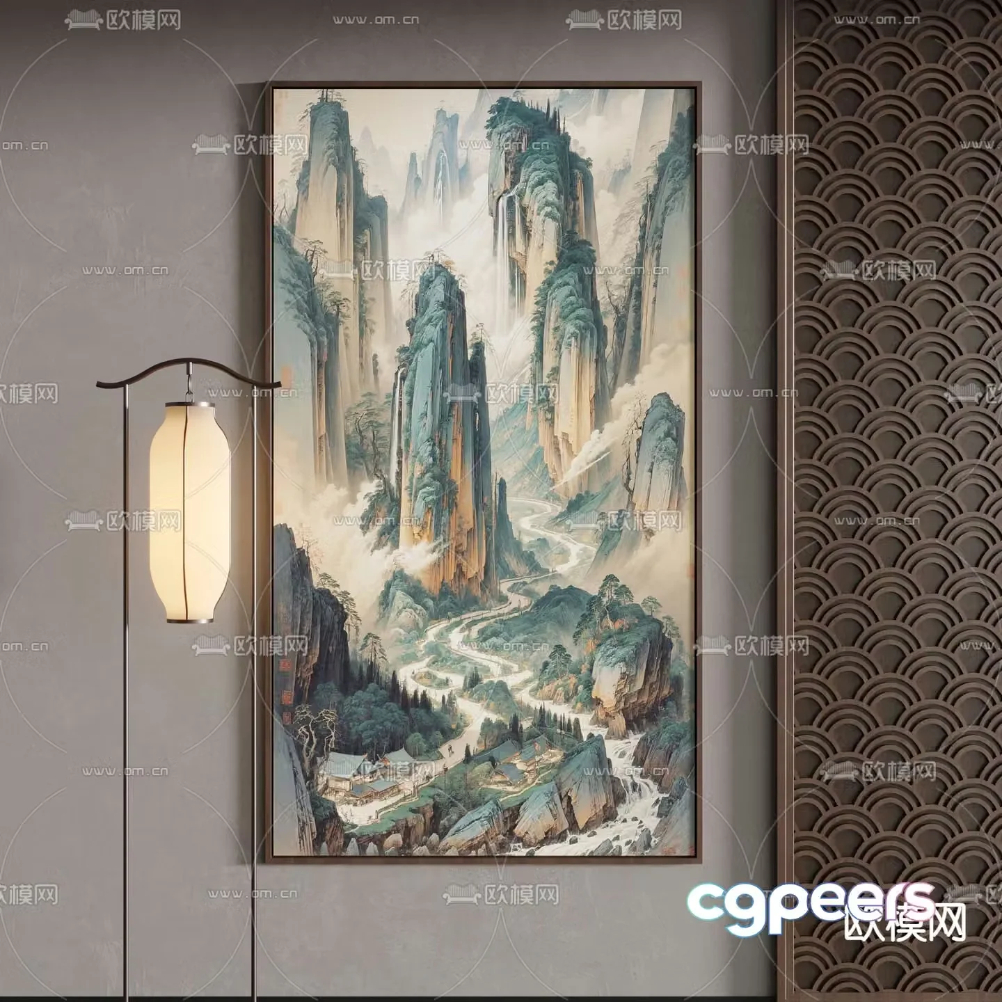 New Chinese style hanging paintings decorative paintings landscape paintings 3D model
