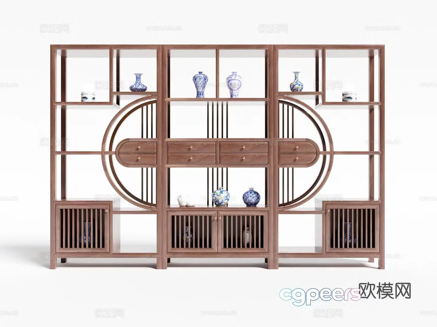 New Chinese style antique shelf decorative cabinet 3D model