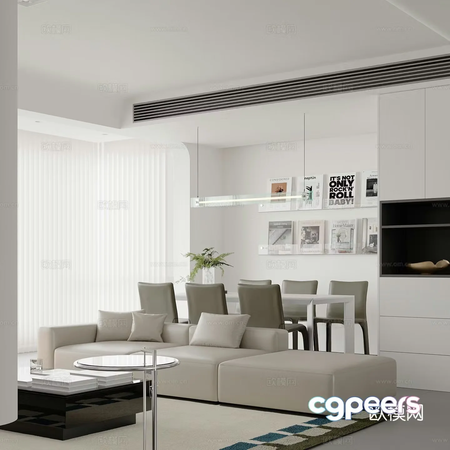 Modern living and dining room 3d model