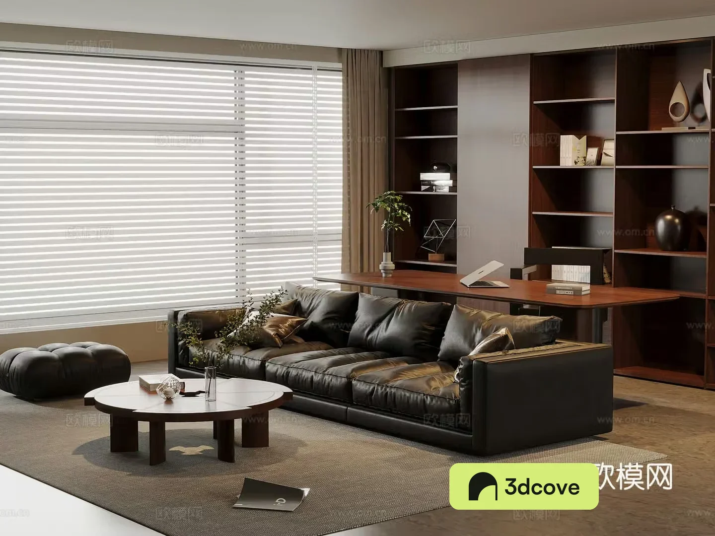 American medieval style living room leather sofa and coffee table combination solid wood desk and chair solid wood bookcase