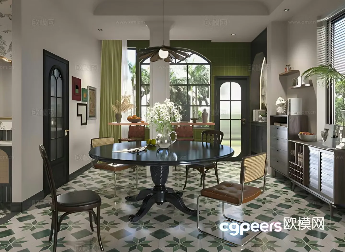 French retro home restaurant medieval style simple large flat 3D model