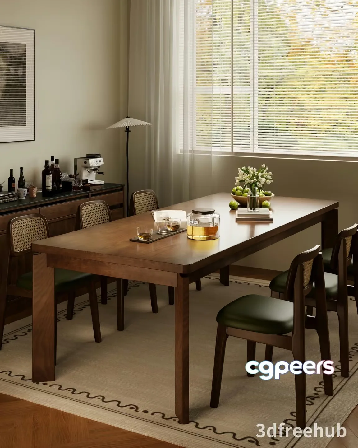 Mid-Century Modern Dining Room 3D Model – 21318 – VRAY Render