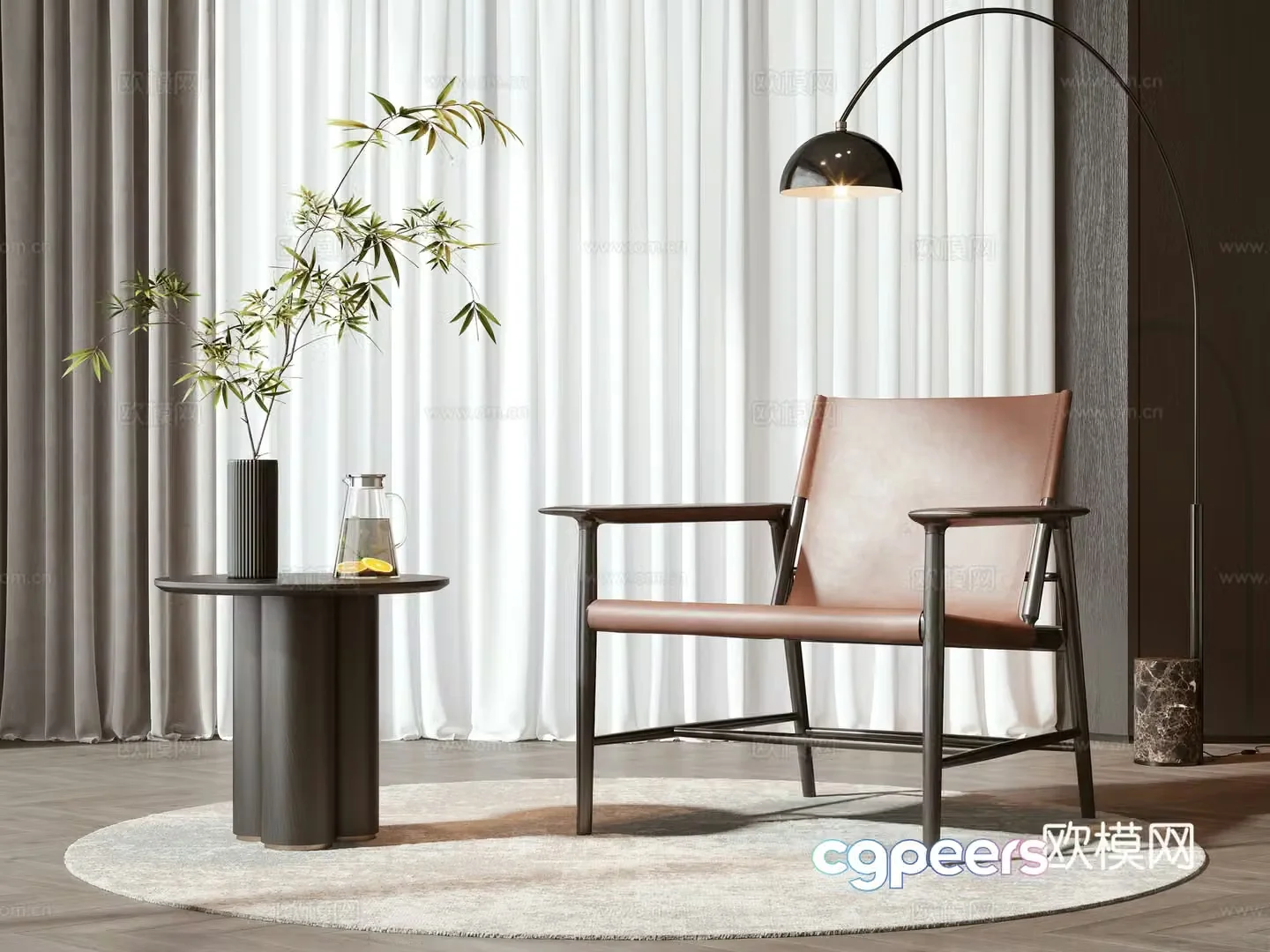New Chinese casual chair coffee table combination 3D model