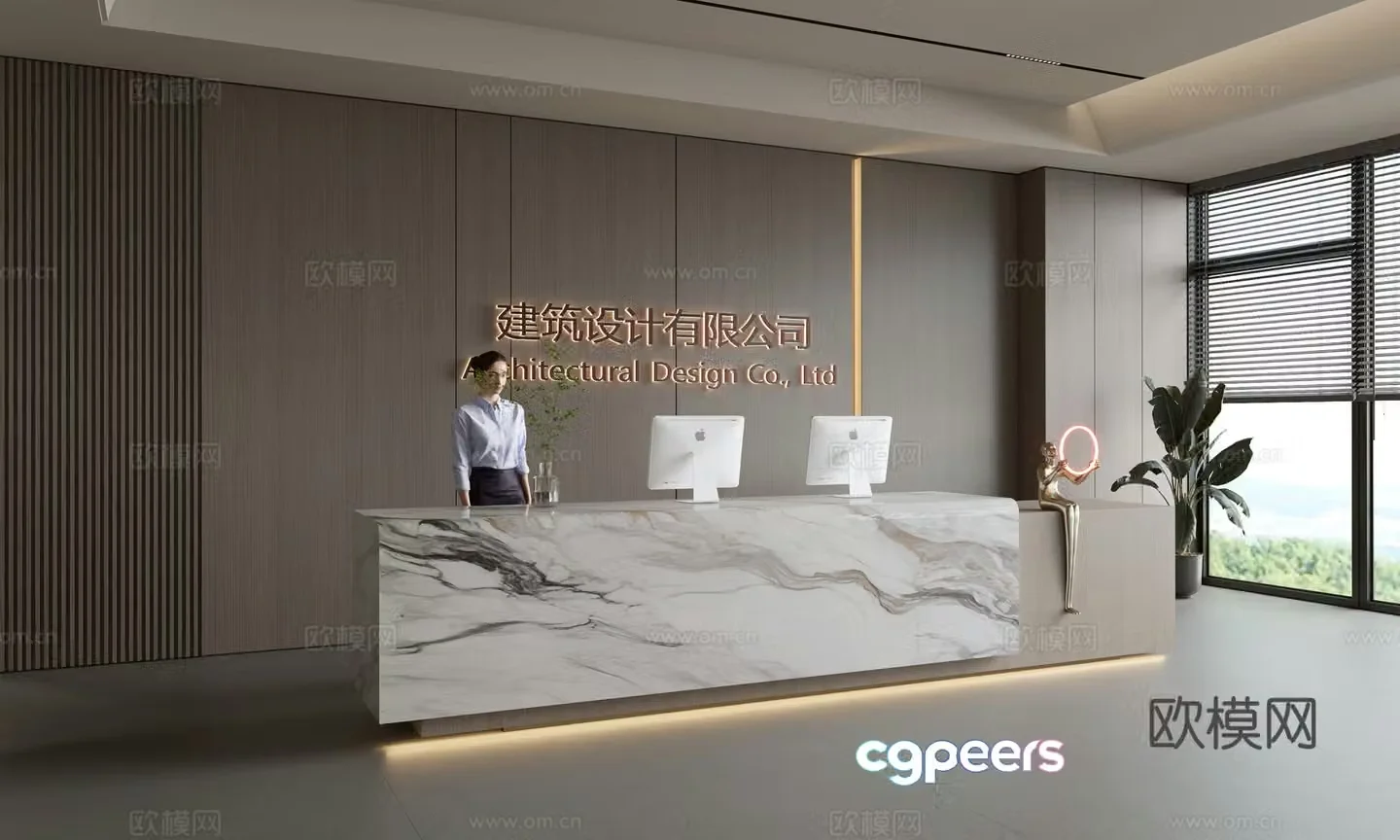 Modern company front desk reception area bar reception desk service desk company front desk background 3D model
