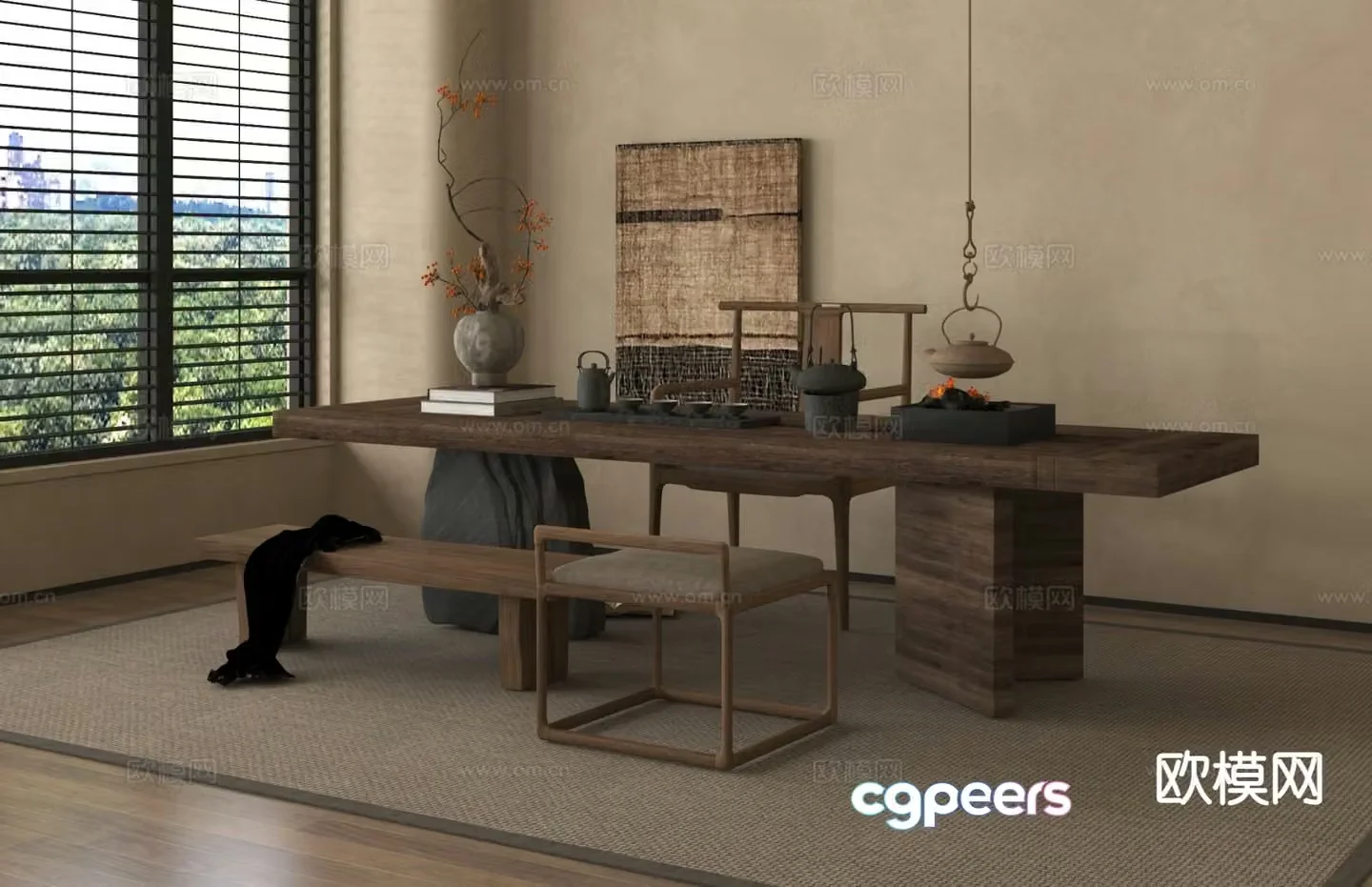 New Chinese style tea table and chairs tea table tea table 3d model
