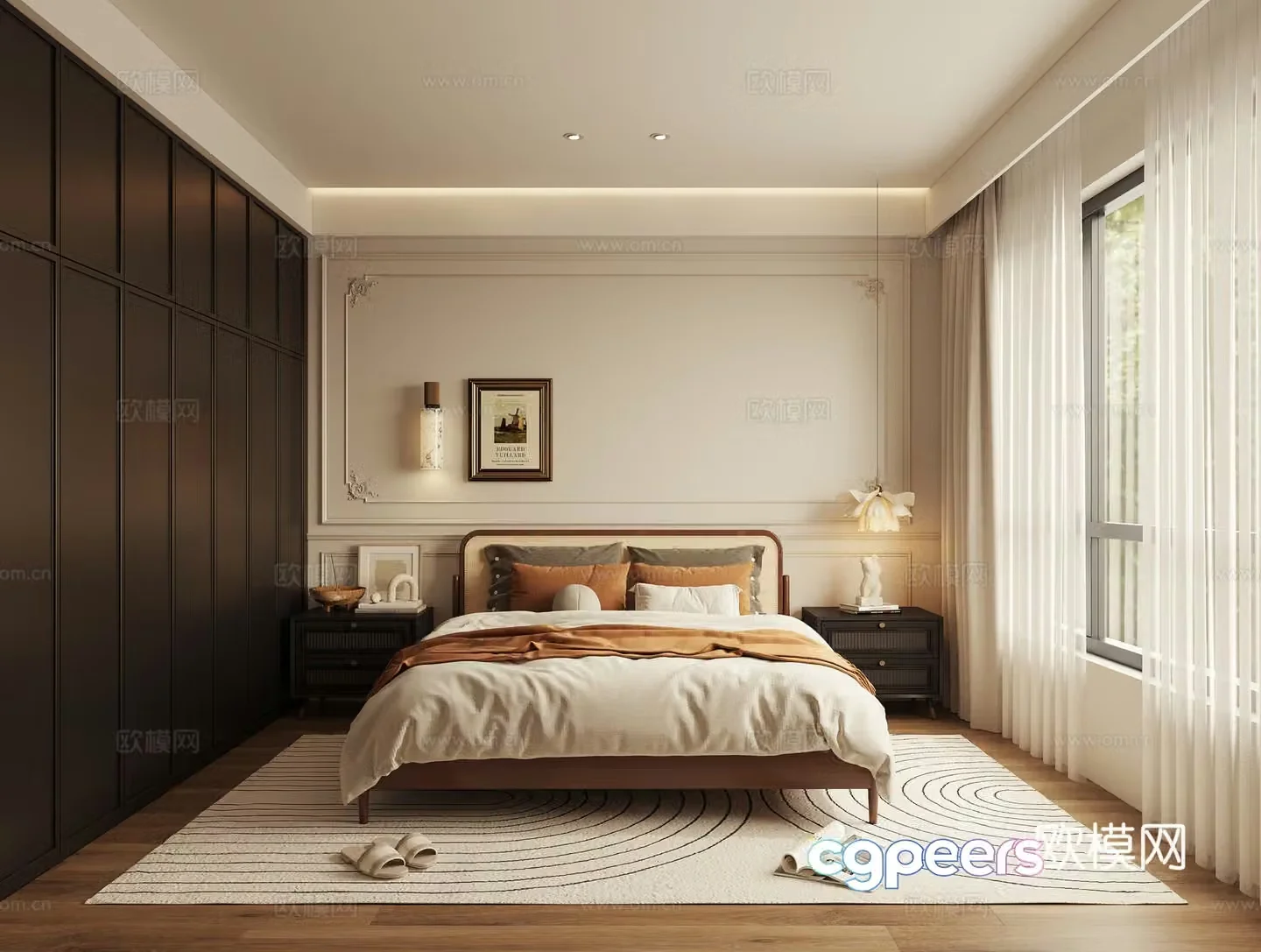 French style old-fashioned bedroom master bedroom second bedroom double bed 3D model