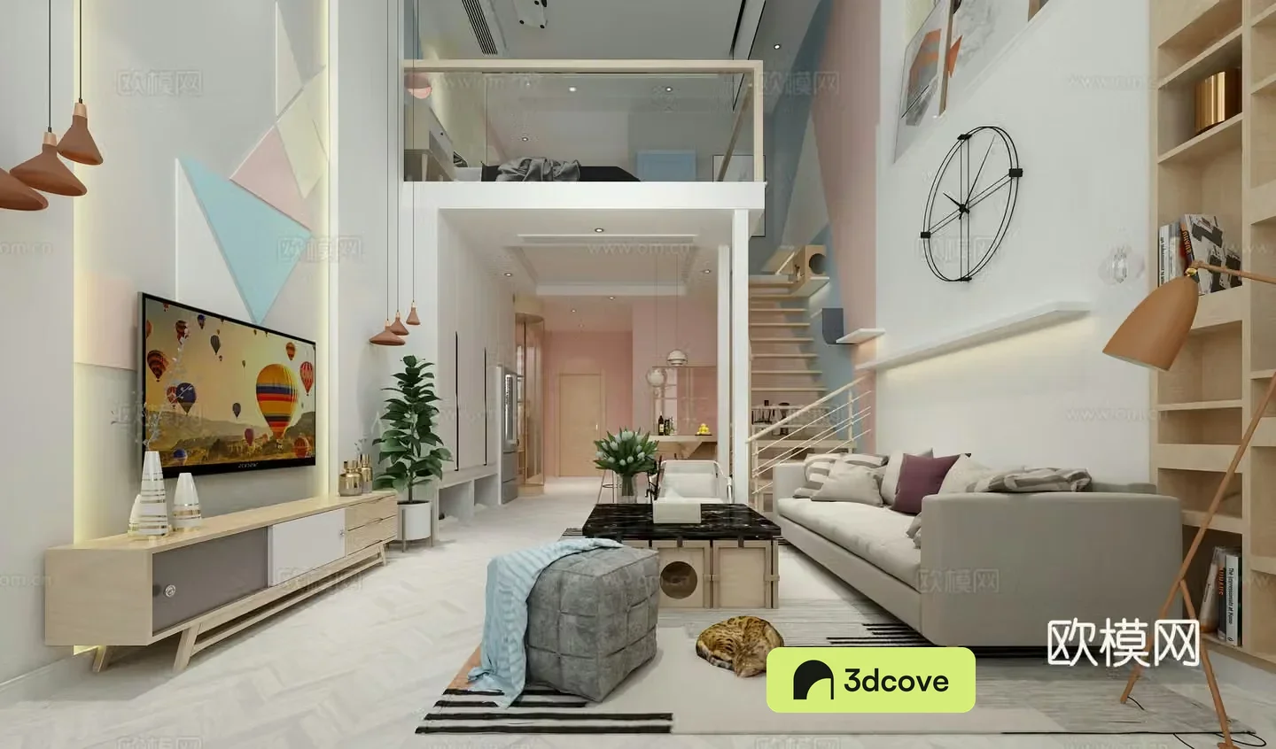 Nordic living room single cat theme apartment