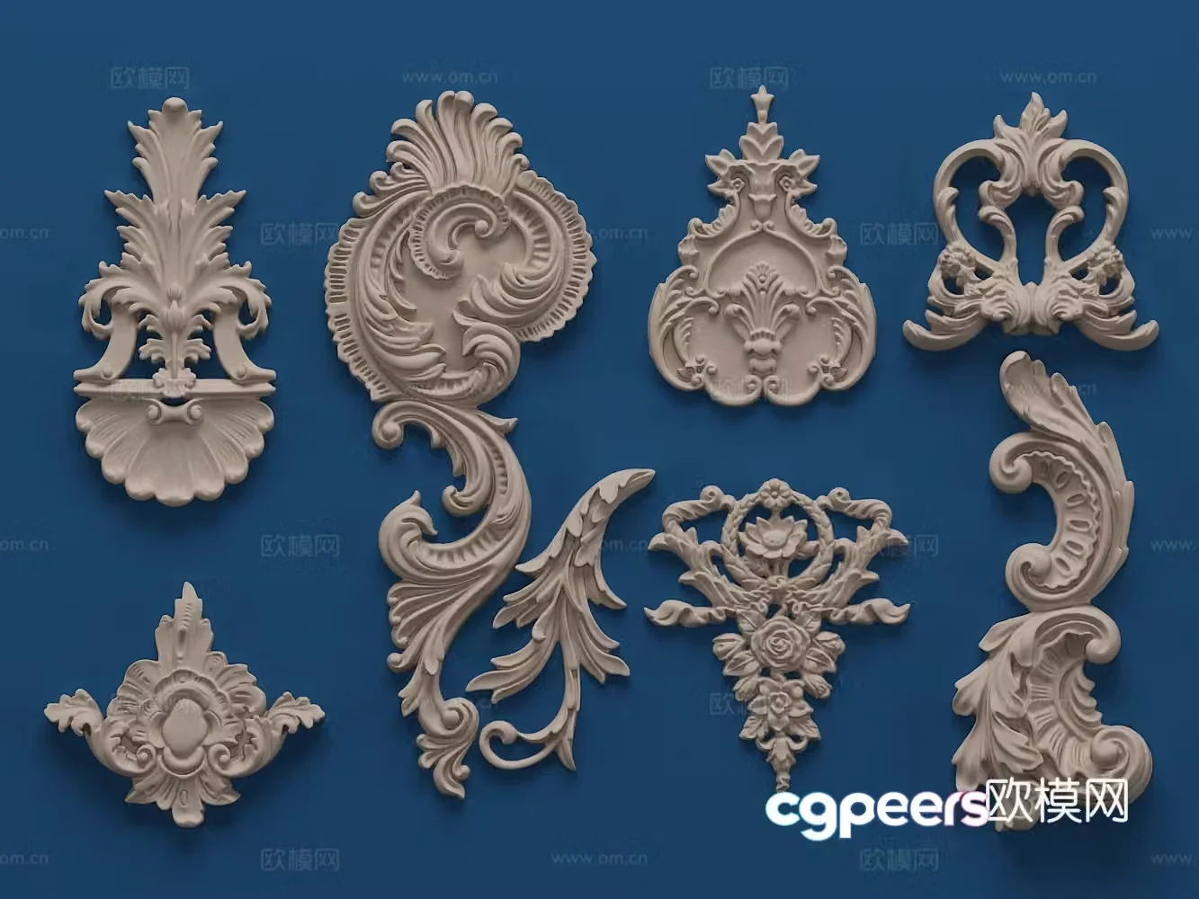European gypsum carving carving single flower diagonal flower 3d model