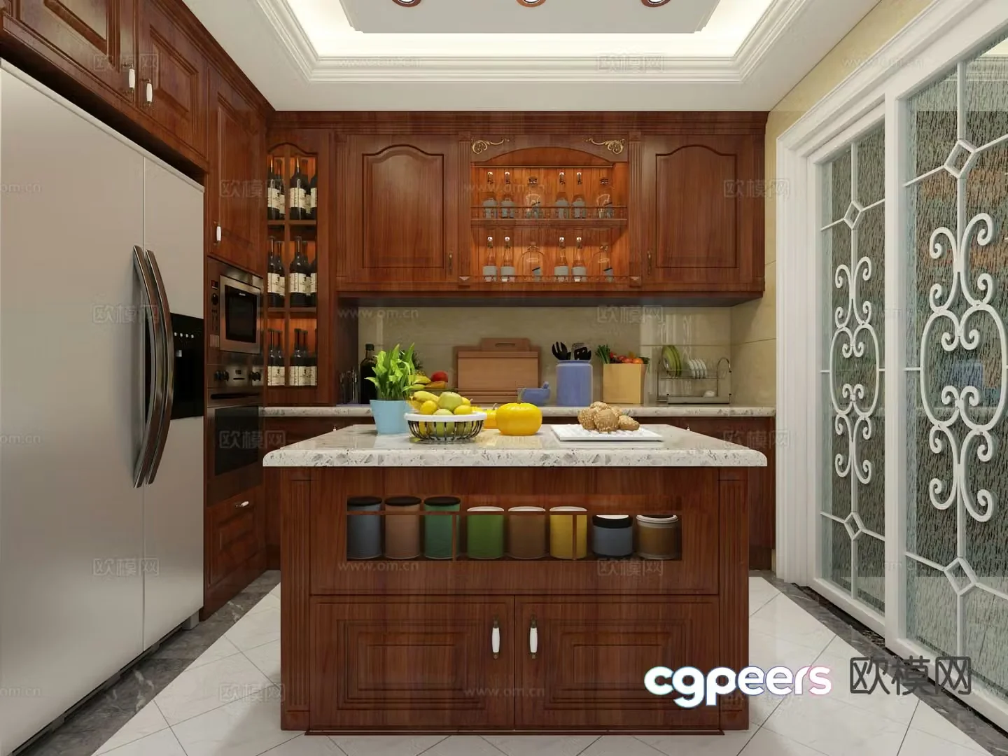 Open kitchen island cabinet 3d model