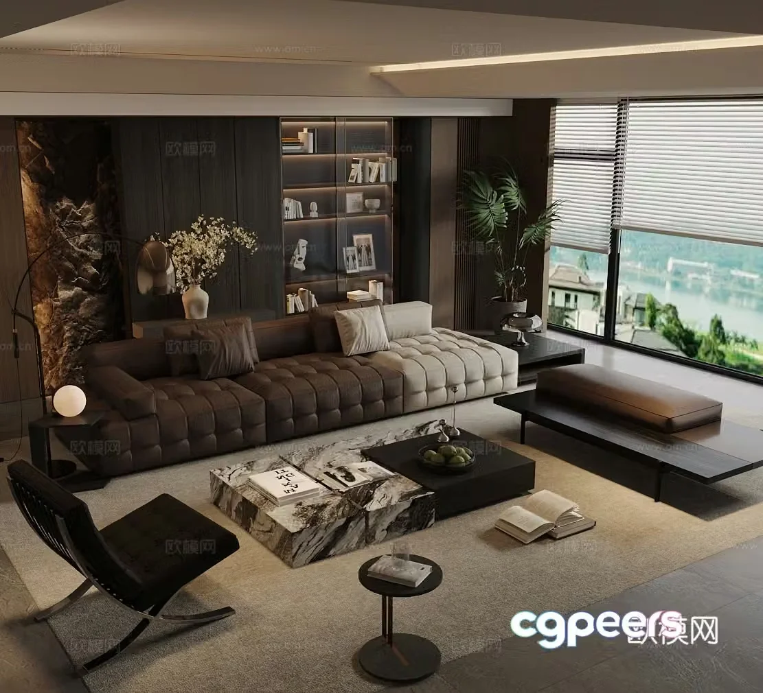 Modern Italian home living room Light luxury Italian living room Sofa coffee table combination High-end gray living room 3D model