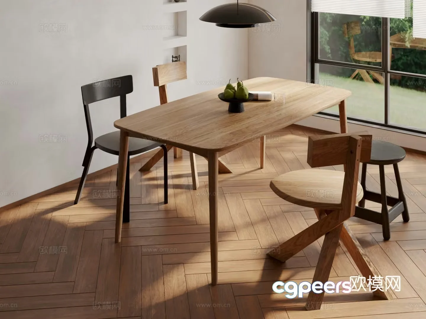Wabi-sabi dining table and chairs 3d model