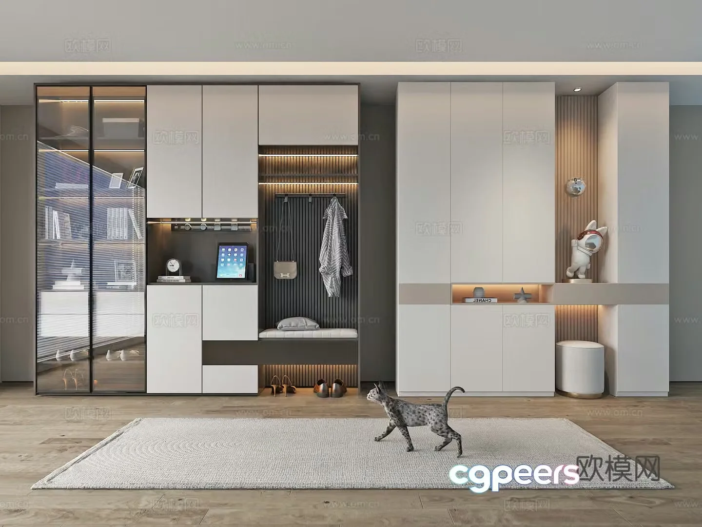 Modern cream style entrance partition shoe cabinet 3d model