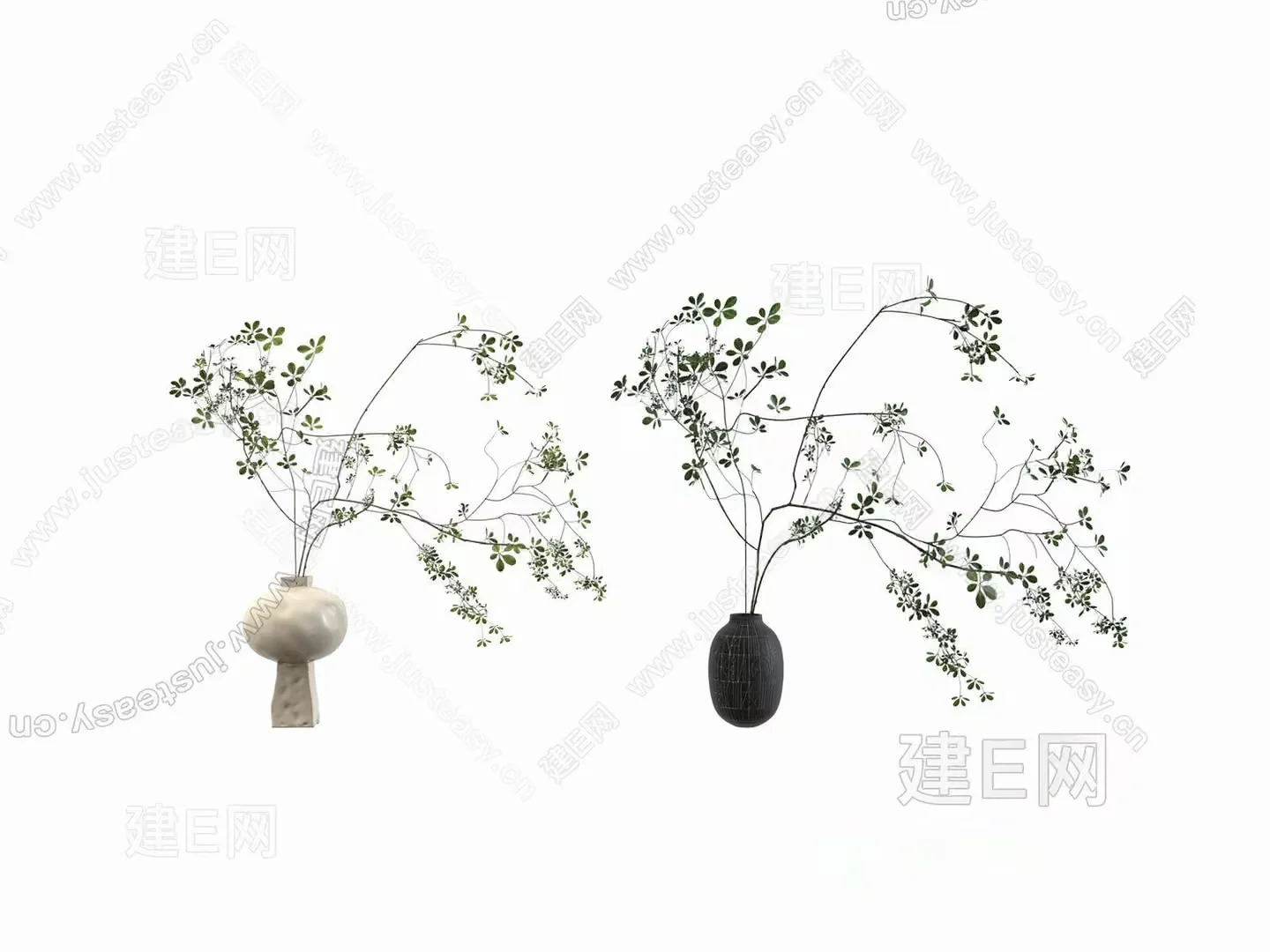 Two Vases With Branches And Leaves 3D Model – 2132 – VRAY Render