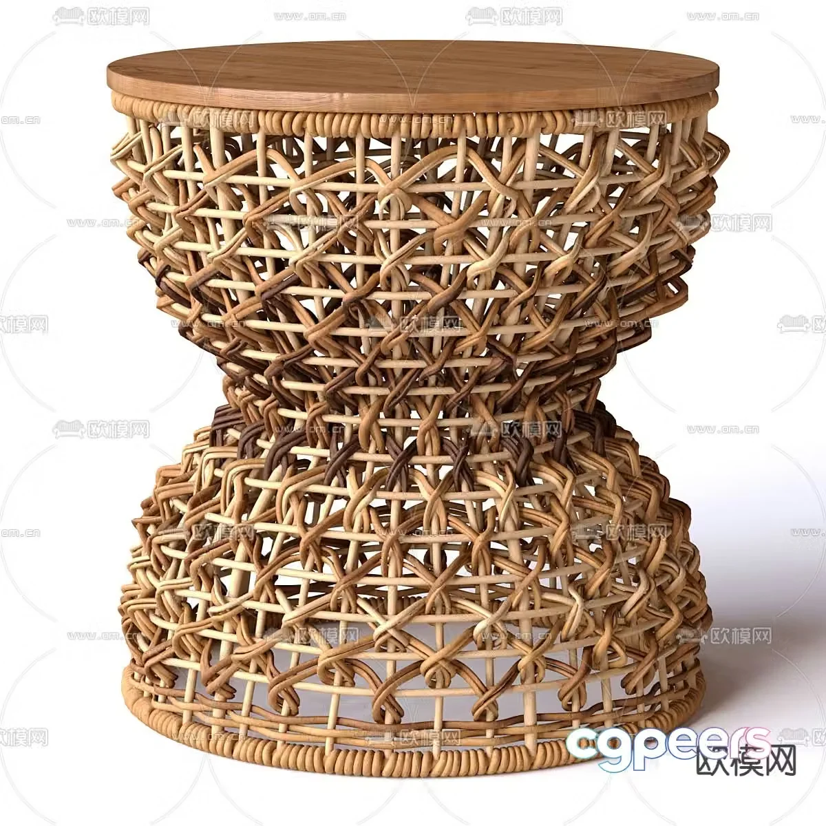 Braided rattan stool round stool sitting stool wooden stool 3d model