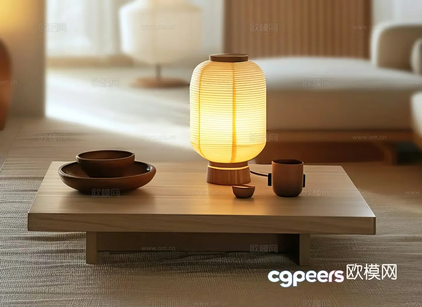 Japanese new Chinese table lamp Japanese coffee table lamp Wooden coffee table pottery ornaments Wasabi table lamp Wasabi 3d model