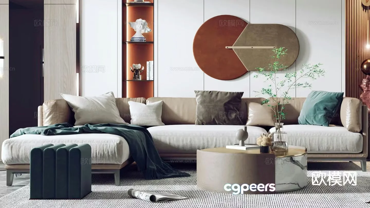 Modern multi-seater sofa corner sofa 3d model