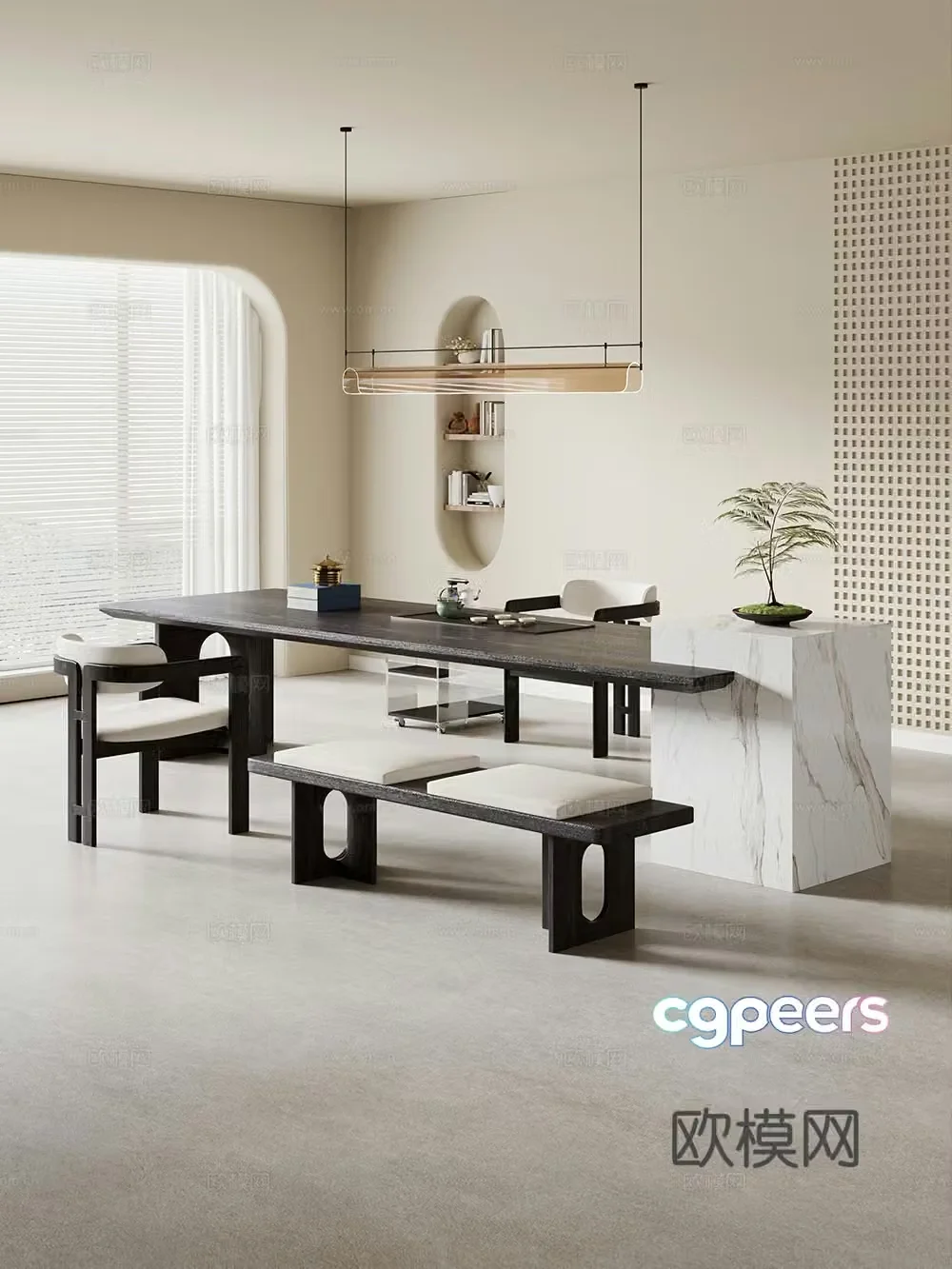 Creamy large plate table tea table and chair combination tea table tea table tea room tea table balcony tea table 3D model