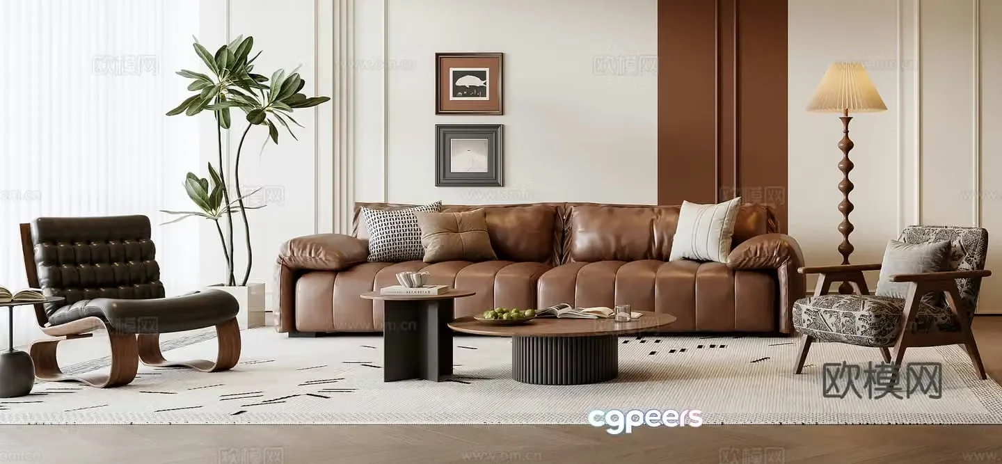 French sofa coffee table combination 3D model